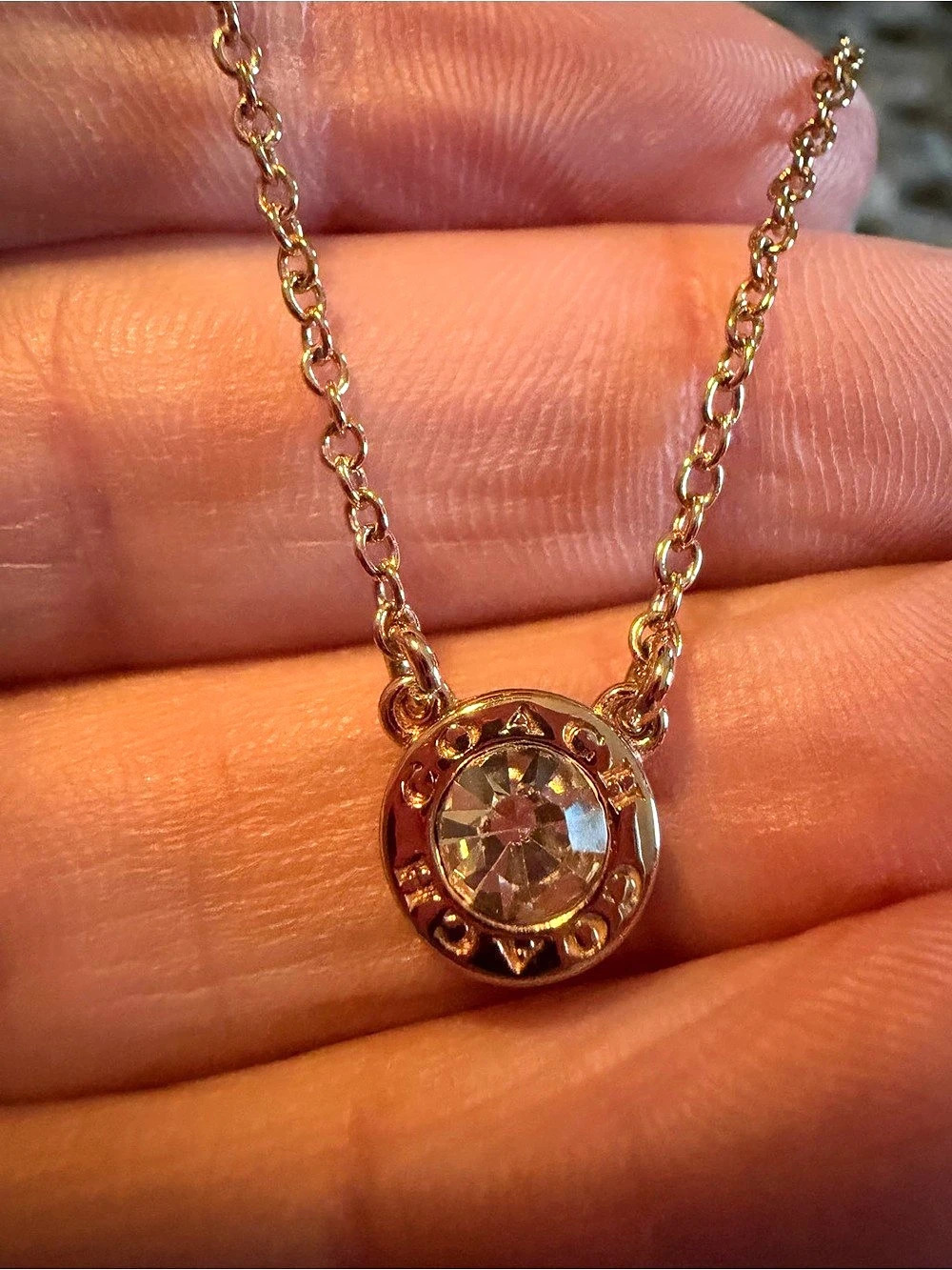 Coach Open Circle Stone Necklace Gold
